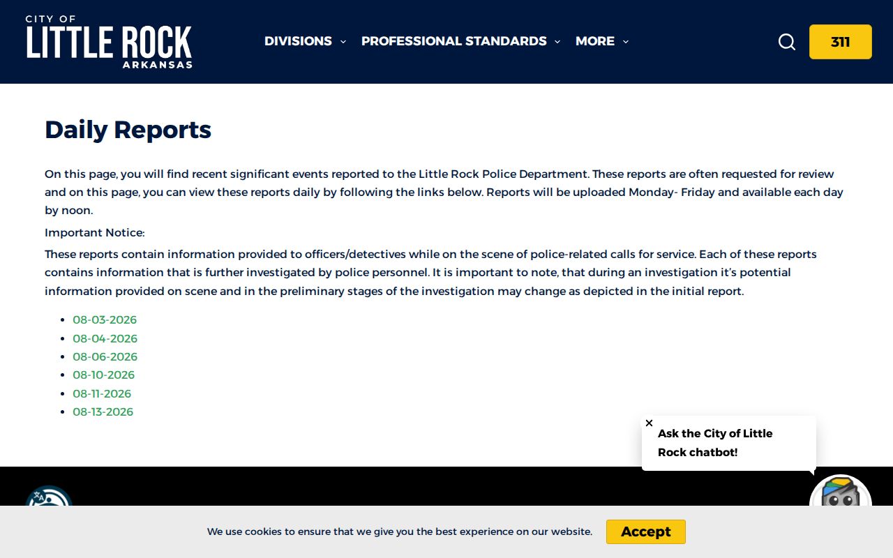 Little Rock Police Department arrest report access for Pulaski County records