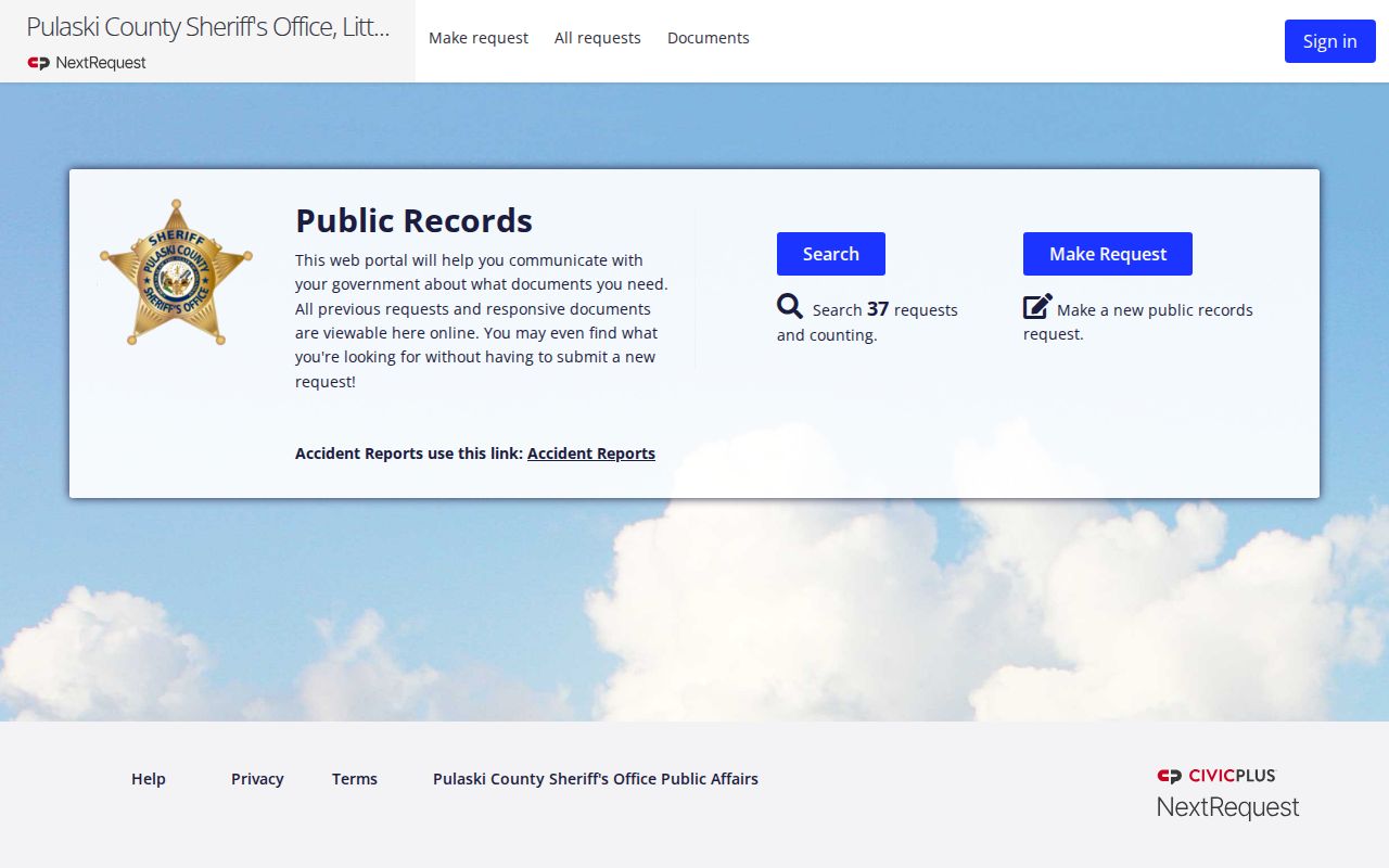 Pulaski County booking record and mugshot FOIA request portal